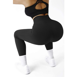 Mallas acanaladas sin costuras para mujer, pantalones de yoga para gimnasio y entrenamiento de cintura alta - Product Image 4