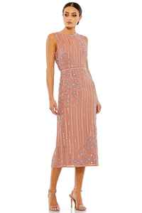 Robe de soirée formelle perlée au genou en mousseline de soie florale gaine ajustée sans manches taille naturelle taille libre soie lavable - Product Image 2