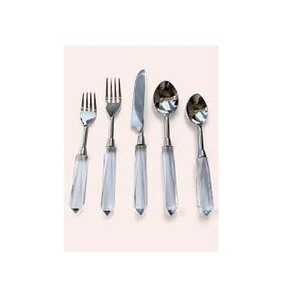 Set de couverts de luxe en acier inoxydable argenté poli avec manche en résine blanche transparente - Product Image 1