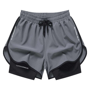 2025 nouveau personnalisé doublé Double couche poches survêtement sport entraînement entraînement 2 en 1 hommes Shorts de sport pour hommes - Product Image 1