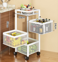 Chariot de cuisine à légumes en acier au carbone pour la maison Chariot de cuisine à 3 niveaux Support de stockage rotatif carré noir