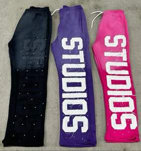 Pantalon homme à prix de gros, coupe droite, rayures courbes, délavé, taille mi-haute, cordon de serrage, coupe ample, 100% coton, style devant plat - Product Image 3