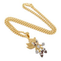 Collar con Colgante de Diamantes Personalizado con Personaje de Sonic, Chapado en Oro con Moissanita Brillante, Disponible al Mejor Precio, Venta al Por Mayor