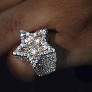 Anillo de Plata de Ley 925 con Diseño de Estrella Brillante con Diamantes Moissanite VVS, Estilo Hip Hop, Lujoso y Elegante - Product Image 5