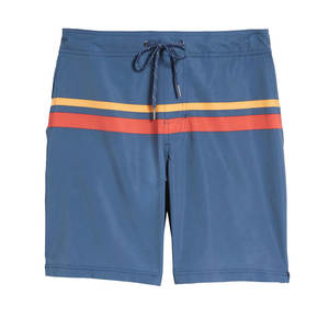 Shorts de bain pour hommes Bleu ardoise Triple rayure horizontale UPF 50 Plus Protection solaire Séchage rapide Shorts en polyester/coton écologiques - Product Image 1