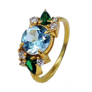 Designer 925 Sterling Silver Gold Plated Blue Topaz Chrome Diopside Gemstones Women Wear <b>Adjustable</b> <b>Rings</b> - Product Image 1