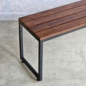 Rubber <b>Wood</b> Patio <b>Bench</b> 120x35cm Powder-Coated Iron Legs Solid <b>Wood</b> GBD025 - Product Image 4