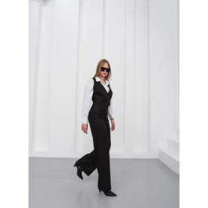 Conjunto de Traje Formal Ouz Fashion para Mujer, Chaleco Negro de Lino con Doble Botonadura y Pantalones Anchos de Cintura Alta - Product Image 2