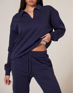 Conjunto de Dos Piezas para Mujer, Otoño Invierno, Estilo Europeo Americano, Informal, Manga Larga, Media Cremallera, Pantalones Anchos de Pierna Ancha - Product Image 2