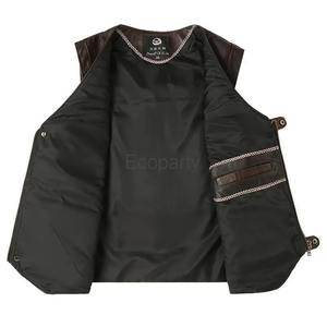 Gilet en cuir d'hiver pour homme, veste sans manches à bouton unique, style steampunk, vestes de moto décontractées, plusieurs poches, col montant - Product Image 4