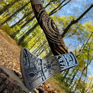 Handmade Custom High Carbon Steel Viking <b>Axe</b> with Ash <b>Wood</b> Handle Fine Leather Sheath Outdoor & Camping Grade for DIY Hatchet - Product Image 5