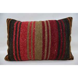 Almohada de lana de retazos Kilim Multicolor, cojín decorativo con patrón cuadrado esponjoso de lujo de 16x24 pulgadas para ropa de cama - Product Image 1