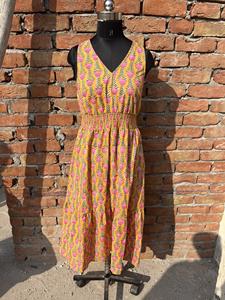 Hand Block Printed Sleeveless Indian Cotton <b>Dress</b> Floral Vintage <b>Summer</b> Tunics Long Embroidered Maxi Gown <b>with</b> <b>Sleeves</b> - Product Image 5
