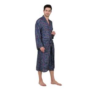 Kimono Elegante para Hombre, Azul y Rosa, Estilo Boho, de Seda, con Estampado Persa Paisley, Suave y Cómodo, de Satén Tejido, Corto, Talla XL, para Usar en Casa en Invierno - Product Image 6