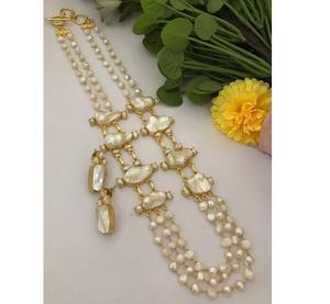 Ensemble de collier et de boucles d'oreilles en perles véritables de qualité supérieure, style antique fusion, pour les fêtes et les occasions spéciales, collection pour femmes - Product Image 2