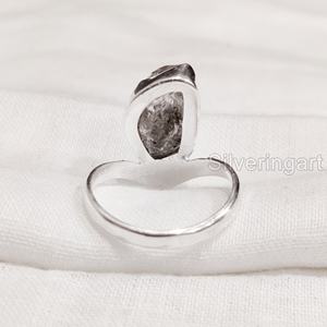 Joyería de piedra cruda anillo de mujer Natural áspero Herkimer diamante piedra preciosa V corona banda Navidad 925 anillo de plata esterlina - Product Image 5