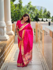Maharashtra Style Ganesh Chaturthi Festive Special Pink Color Rich Pallu Work Hand Block Impreso Comfort Feel Trendy Saree Set - Product Image 6
