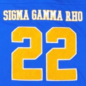 Sigma Gamma Rho SGRho Greek Sorority Camiseta de fútbol azul real de gran tamaño 100% poliéster con logotipos de equipo bordados - Product Image 4