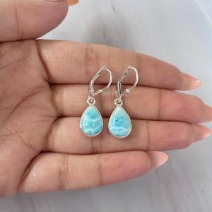 925 Sterling Silver Handmade Vintage Party Dangle Earrings <b>Larimar</b> Gemstone Size 8X11MM Pyramid Shape Bezel Setting - Product Image 5