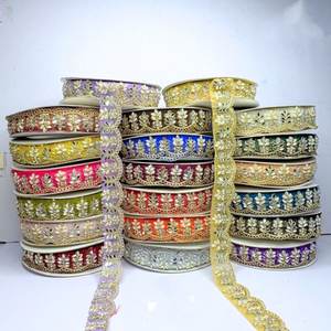 Encajes Bordados Tradicionales Hechos a Medida, Multicolores, con Pedrería, 100% Algodón, Colores Variados de Lujo para Vestidos de Novia y Ropa - Product Image 3