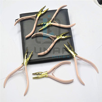 Kit de pinces à extensions capillaires rose vif à deux trous avec finition plasma dorée, prix direct usine, possibilité de gravure de logo