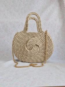 Elegante bolso de mano de Yute natural de tamaño mediano con asas redondas Uso superior perfecto Sacos de lona de primera calidad Forma media redonda - Product Image 2