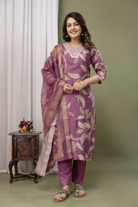 Conjunto de Kurta de 3 Piezas con Estampado Floral de Rayón, Kurta Étnica con Pantalón y Dupatta para Mujer, Ropa de Boda - Product Image 4