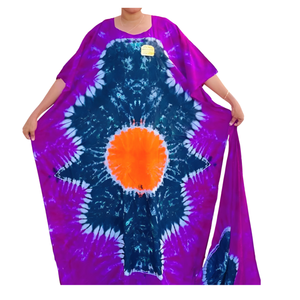Trendy Tie Dye <b>Kaftan</b> for <b>Summer</b> Loose Cotton Long Dress with Attractive Lace Decoration Unique Artistic Patterns Free Size Fit - Product Image 1