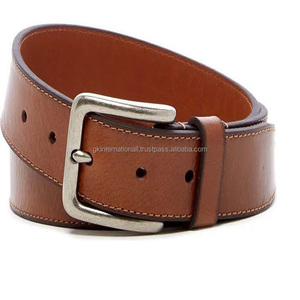 Cinturón de piel auténtica para hombre, cinturón informal de cuero de alta calidad, en negro, marrón o marrón, color sólido, hebilla de acabado antiguo - Product Image 2