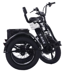 Black Fat Tire <b>Electric</b> <b>Pedicab</b> Tricycle 48V 500W Aluminum Frame Adult Mobility Trike with Basket Removable Battery - Product Image 2