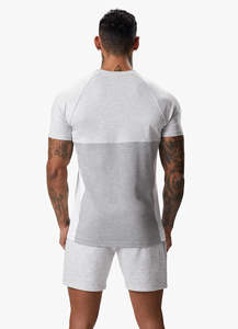 Camisetas Ligeras de Algodón Gris Jaspeado para Hombre, Mangas Raglán, Tallas Grandes, Bloques de Color, Corte Ajustado, Ropa Deportiva para Gimnasio, Jersey Sólido - Product Image 3