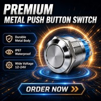 Interrupteur d'alimentation pour ordinateur PC en métal, bouton poussoir momentané marche/arrêt et réinitialisation, longueur 15 cm, 220 V, LED intelligente, protection IP65, 3 A
