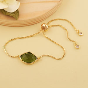 Healing jewelry moldavite gemstone bracelet prong setting handmade sliding pull through gold chain bracelet for <b>men</b> and women - Product Image 3