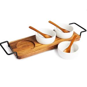 Bandeja ovalada de madera con metal más vendida con bandeja de 3 cuencos con cuenco para el hogar, hoteles, restaurantes, decoración, bandejas para servir alimentos - Product Image 1