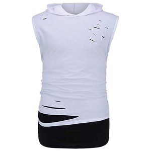 2024 vente chaude personnalisé blanc plaine sans manches Hip Hop sweats à capuche pour hommes Polyester/coton - Product Image 5