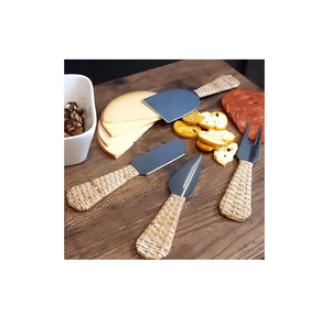 Stainless Steel Cheese Rattan Handle Cutlery Set Cheese Slicer Spreader New Design <b>for</b> Home Party <b>Wedding</b> Used - Product Image 2