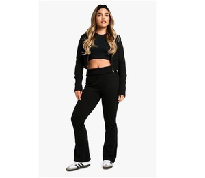 Mujer de gran tamaño de punto Casual invierno/primavera chándal de dos piezas con cremallera Sudadera con capucha Jogger conjunto frente logotipo personalizado OEM al por mayor - Product Image 1