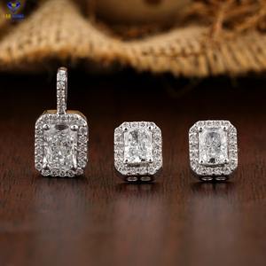 2.71 TDW Radiant and Round Brilliant Cut <b>Diamond</b> Pendant and Earring 18K White Gold Certified/Non Certified <b>Diamond</b> Jewelry - Product Image 1