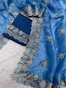 ผ้าจอร์เจียปักลายส่าหรีแบบดั้งเดิมสง่างามสง่างามสำหรับงานแต่งงานและเทศกาลแฟชั่นปากีสถานอินเดียผลิตในอินเดีย - Product Image 2