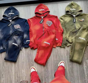 Conjunto de Sudadera con Capucha y Pantalones Deportivos Bordados Desgastados Personalizados, Chándal con Cremallera para Hombre, Lavado Ácido, para Invierno - Product Image 5