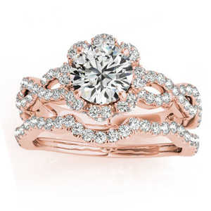 Anillo de Compromiso y Conjunto Nupcial Halo Diamond en Oro Rosa de 14k 0.83ct - Product Image 4