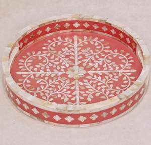 Plateaux de service en incrustation de nacre directe d'usine Plateaux décoratifs élégants et meilleurs écologiques et durables en Inde - Product Image 3