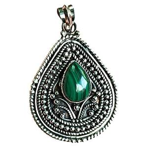Navya Craft 925 <b>Solid</b> Sterling <b>Silver</b> Malachite Green Gemstone Pendant <b>Necklace</b> for Christmas Anniversary Valentine's Day - Product Image 1