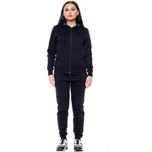 Conjuntos de Jogger de forro polar de algodón de alta calidad para mujer, chándales con cremallera frontal de patrón sólido, ropa de invierno hecha a medida al por mayor - Product Image 4