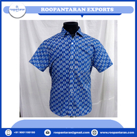 Camisas de vestir de primavera para hombre, a rayas, con estampado indio a mano, triple botonadura, cuello mandarín, transpirables, suaves, 100% algodón cambray