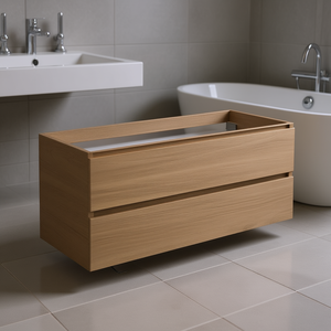 Base de roble natural con 2 cajones para conjuntos de baño Vieste de 120 cm - Product Image 3