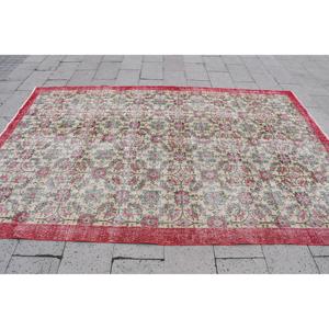 Tapis turc 6,8x10,2 pi (208x310 cm), tapis vintage à motifs de plantes et d'arbres rouges - Product Image 4