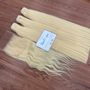 100% Extensiones de cabello crudo de trama de rizo recto natural de alta calidad Trama de doble estiramiento Cabello vietnamita color rubio Listo para enviar - Product Image 6