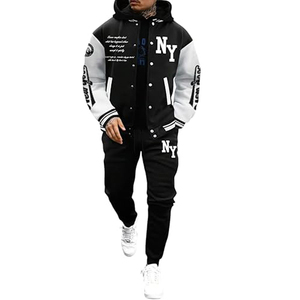 Conjunto Deportivo de Felpa Técnica con Estampado de Letras Universitarias Personalizadas, Chaqueta con Cremallera y Pantalones Jogger para Hombre, Talla Grande - Product Image 1