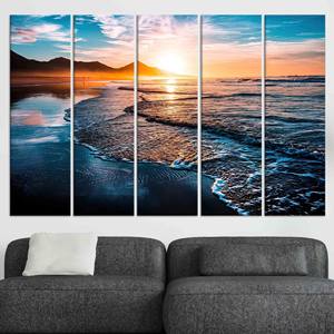 Arte en lienzo de puesta de sol costera: impresión decorativa para pared con vista al mar, JUEGO DE 5 LIEÑOS - Product Image 1